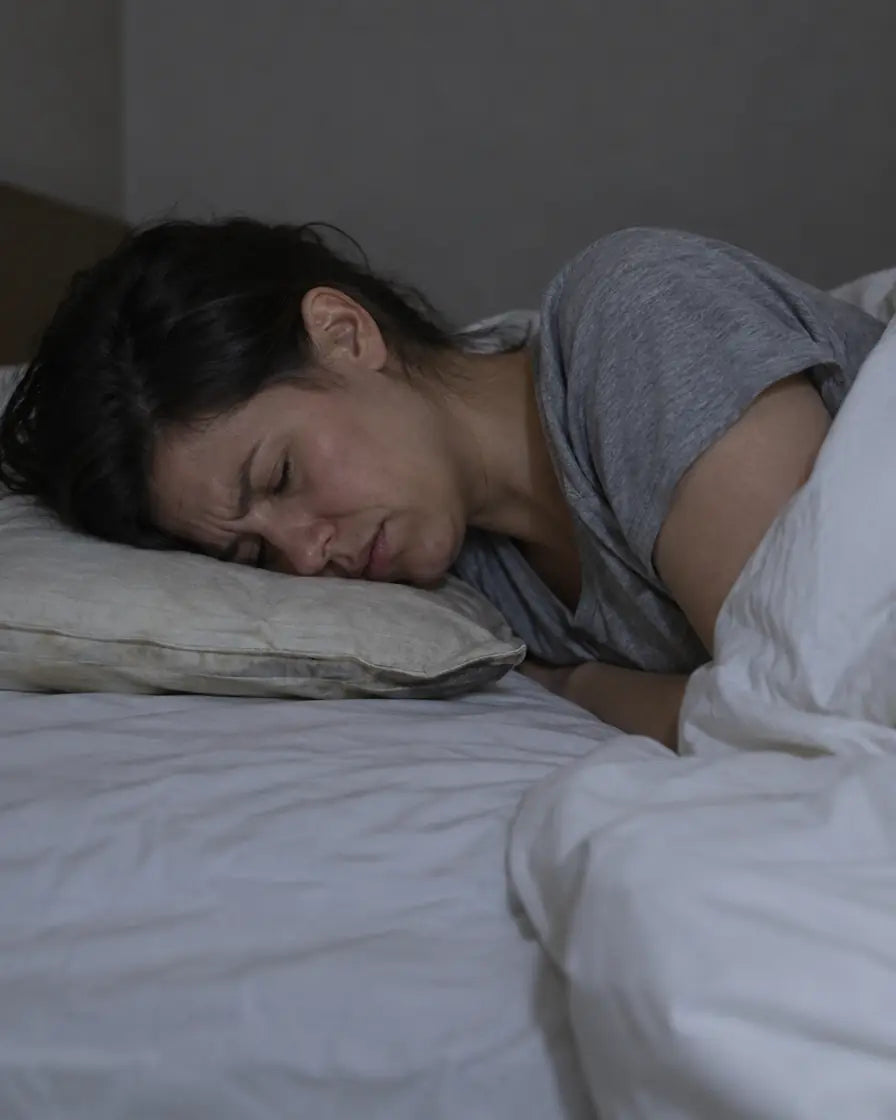Femme qui dort mal sur un oreiller plat