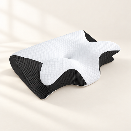 Oreiller ergonomique papillon Somnaya noir et blanc en mousse à mémoire de forme.